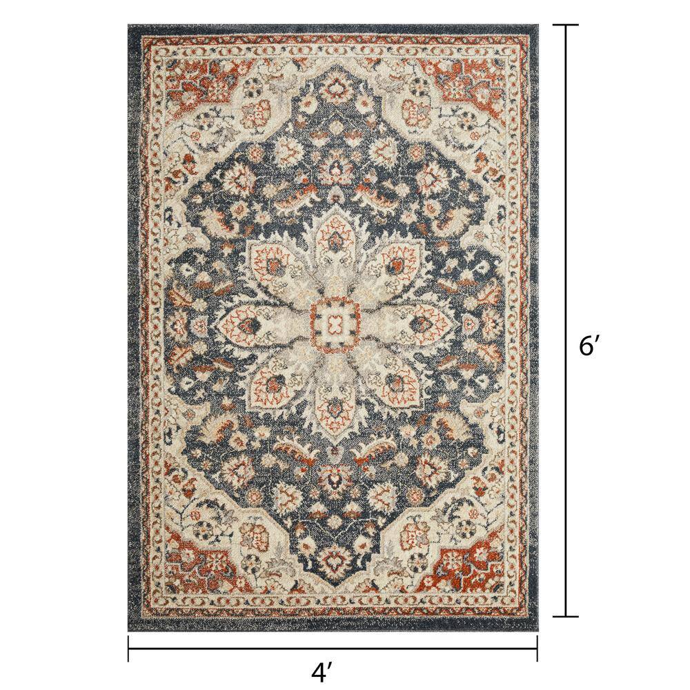 Blue and Beige 4' x 6' Oriental Synthetic Area Rug