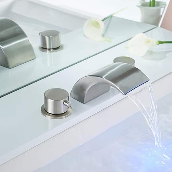 8 in. Widespread Double Handle Bathroom Faucet in Brushed Nickel Waterfall Faucets with Supply Lines