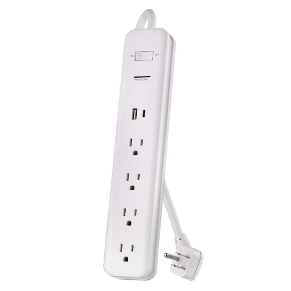 6 ft. 4-Outlet Surge Protector with 1 USB-A 1 USB-C Ports, White