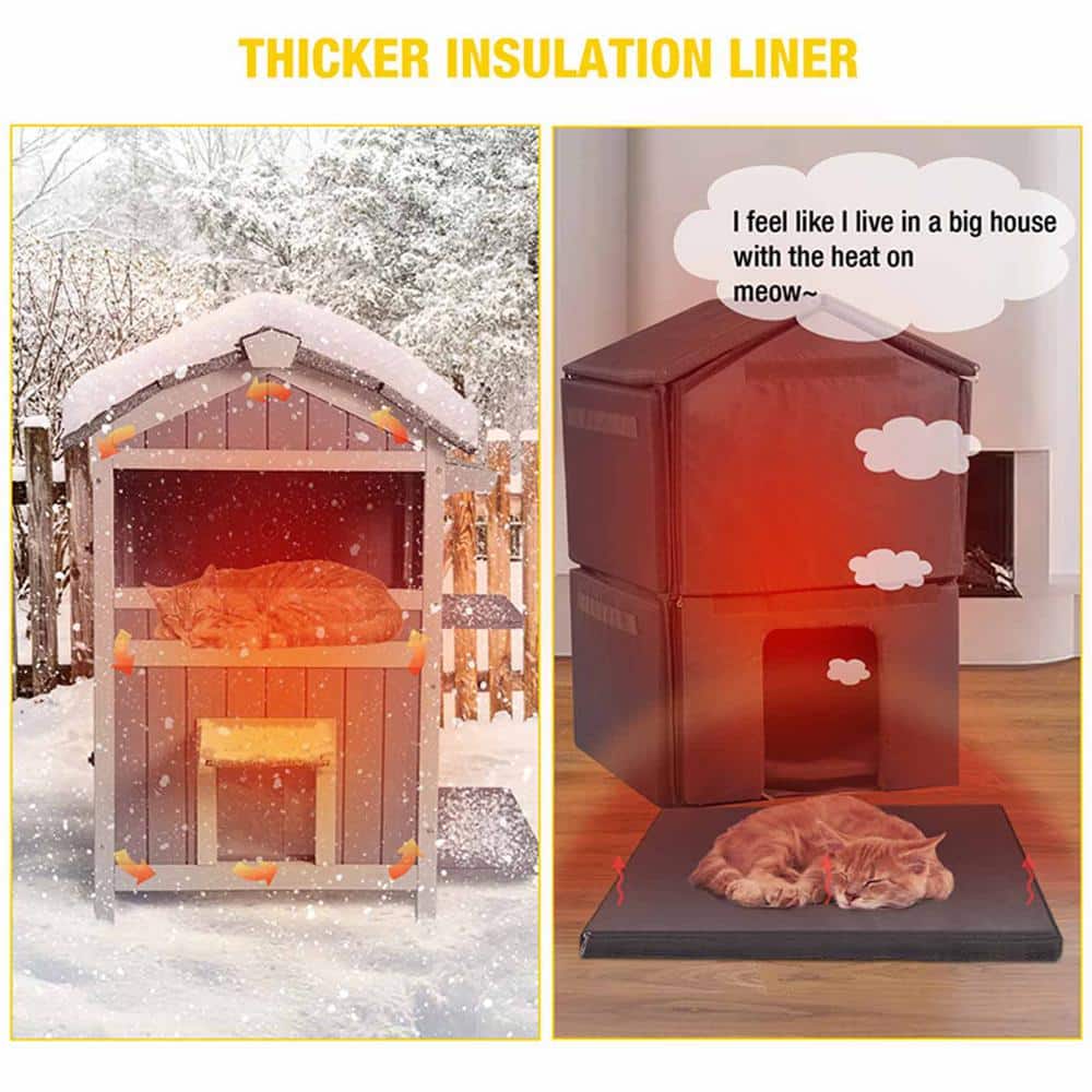 Two-Storey Gray Wooden Insulated Outdoor Cat House