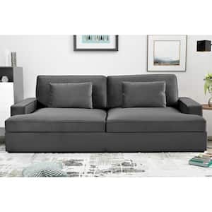Kimberley 94.49 in. Gray Solid Velvet Twin Size Sofa Bed