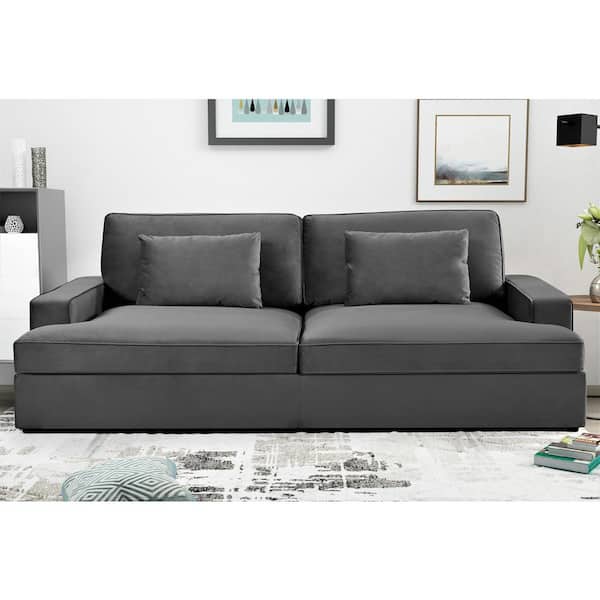 US Pride Furniture Kimberley 94.49 in. Gray Solid Velvet Twin Size Sofa Bed