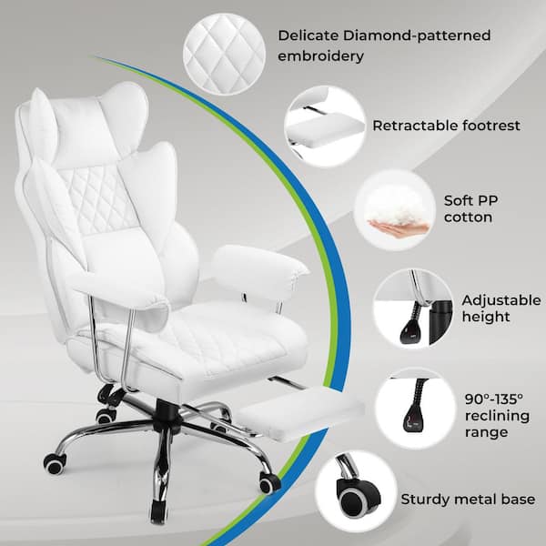 L'Appartement 【SHOUIA】 GAME CHARM ホワイト Height Adjustable White Gaming Chair with Footrest, Lumbar