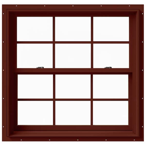 JELD-WEN 37.375 in. x 36 in. W-2500 Series Red Painted Clad Wood Double Hung Window w/ Natural Interior and Screen