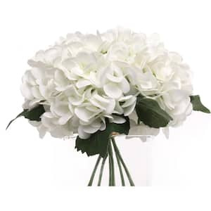 9 in. White Indoor/Outdoor Artificial Hydrangea in Glass Vase with Realistic Water, Floral Home by Artificial Flowers