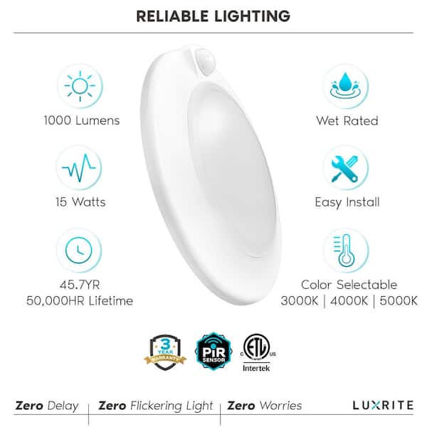 6 in. Selectable LED Flush Mount 10-Watt 1000 Lumens Motion Sensor Ceiling Light 3-Color 3000K-5000K