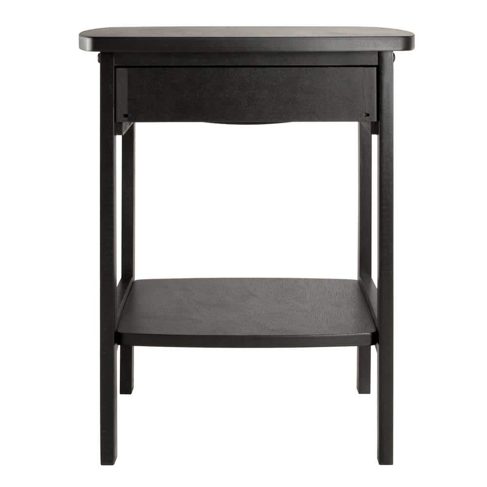 Transitional Square Black Nightstand with Storage Drawer and Open Shelf