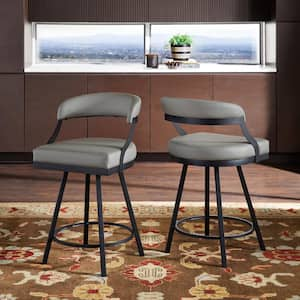 26.5 in. Gray Vegan Leather Black Finish Metal Frame Swivel Chair (Set of 2)