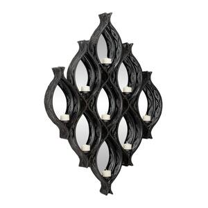 Eclectic Large Black Diamond Mesh Metal Wall Sconce with Mirrors