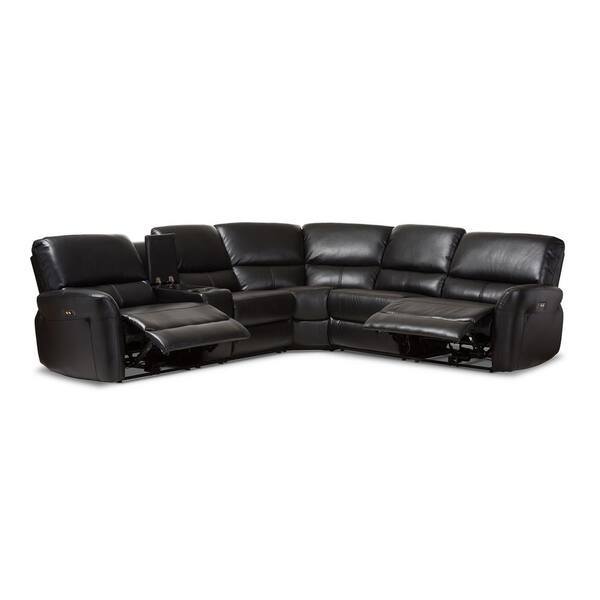 Baxton Studio Amaris 5 Piece Black Faux Leather 6 Seater Curved Reclining Sectional Sofa 28862 7896 Hd The Home Depot Baxton Studio Amaris 5 Piece Black Faux, Curved Leather Reclining Sectional Sofa