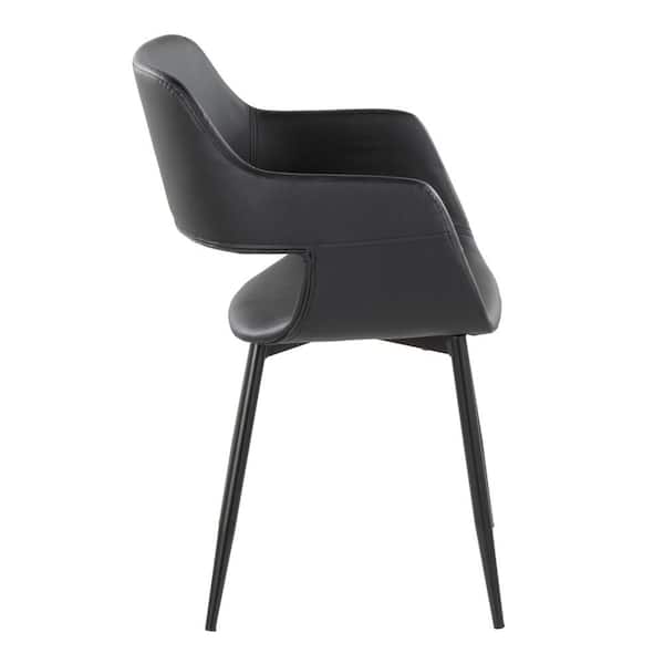 Margarite Black Faux Leather and Black Metal Armchair (Set of 2)