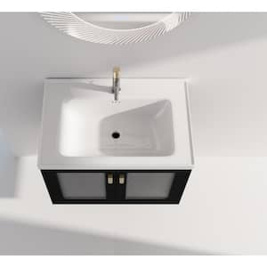 27.80 in. W Floating Wall-Mounted Bath Vanity in Black Chestnut with White Ceramic Top