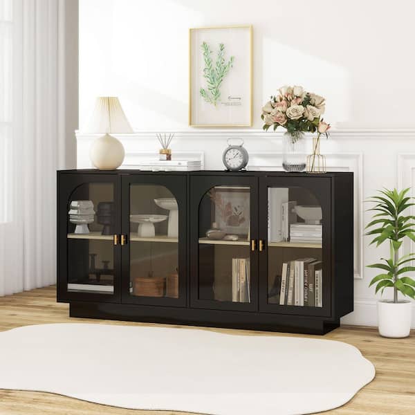 Black Storage Cabinet with Acrylic Door for Living Room, Dining Room