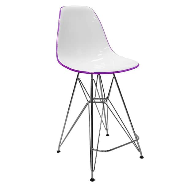 Leisuremod Cresco Modern Acrylic Barstool with Chrome Base and Footrest (White/Purple)