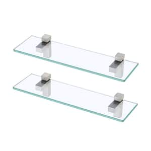 2 Pack 16 in. W x 3.5 in. H x 5 in. D Bathroom Aluminum Rectangular Tempered Glass Shelf in Brushed Nickel