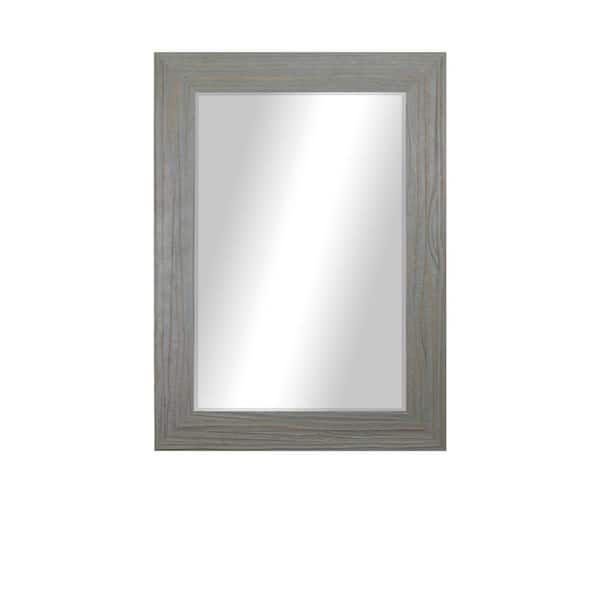 Unbranded Modern Rustic ( 23.75 in. W x 35.75 in. H ) Wooden Rectangular Weathered Grey Beveled Wall Mirror