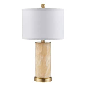 22 in. Antique Brass Marble Table Lamp Set with Main Light Bulbs and LED Night Light (Set of 2)