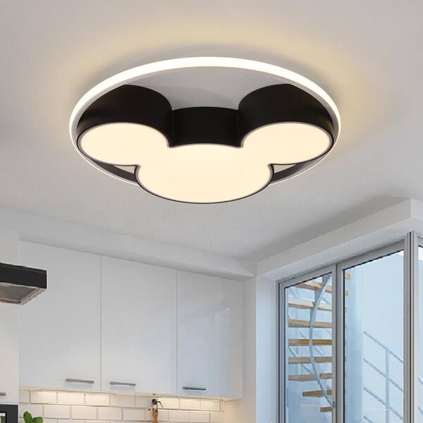 HUOKU Lumin 20.5 in. W Round Matte Black Flush Mount 3000K