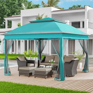 Turquoise Portable Steel Pop-Up Gazebo with Mosquito Netting 11 ft. x 11 ft.