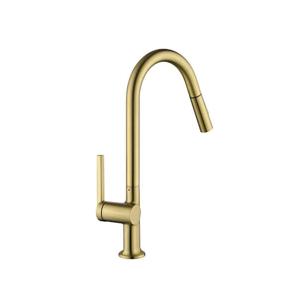 Single Handle Pull Down Sprayer 17 in. H Faucet with 360° Swivel Faucet Pull Down Sprayer in Brushed Gold