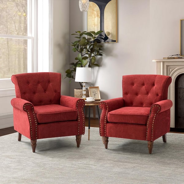 JAYDEN CREATION Aegina Red Polyester Arm Chair (Set of 2)