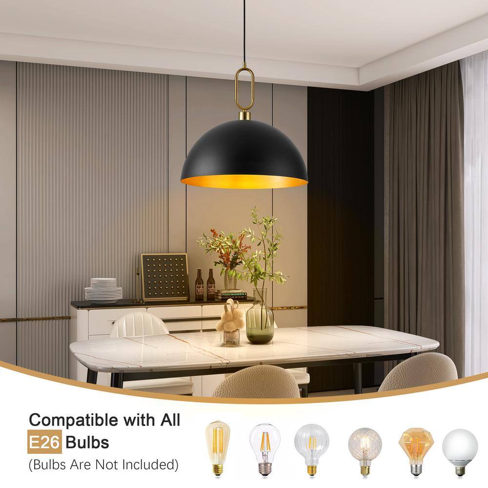 Large Black and Gold Metal Dome Pendant Light for Kitchen Island