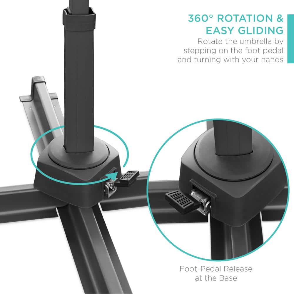 Red Solar LED Cantilever Patio Umbrella with Powder-Coated Aluminum Pole