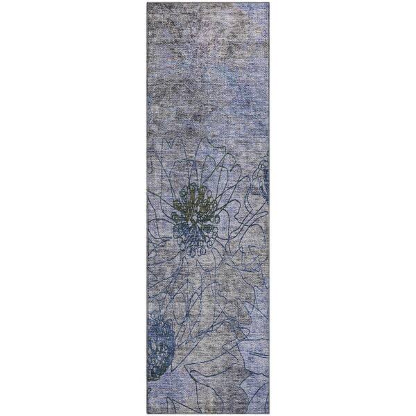 Mayfield Premium Machine Washable Abstract AMF2235 Gray 2 ft. x 7 ft. Runner Rug