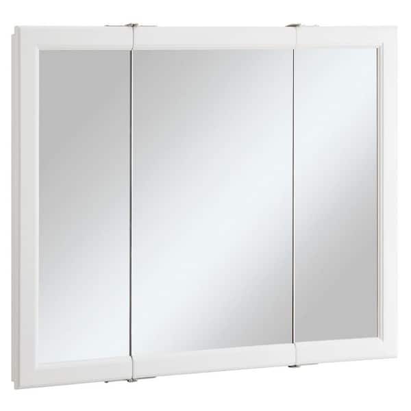Wyndham 36 in. W x 30 in. H x 4-3/4 in. D Framed Tri-View Surface-Mount Bathroom Medicine Cabinet in White Semi-Gloss