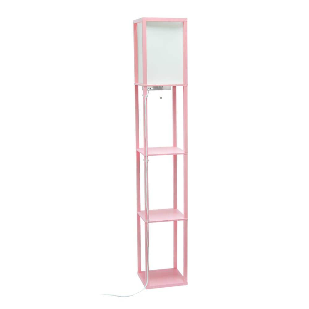 Light Pink Etagere Floor Lamp with USB Ports and Linen Shade