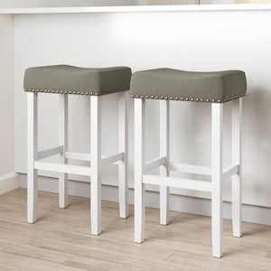 Hylie 29 in. Gray Fabric Cushion White Finish Nailhead Wood Pub-Height Counter Bar Stool ( Set of 2)