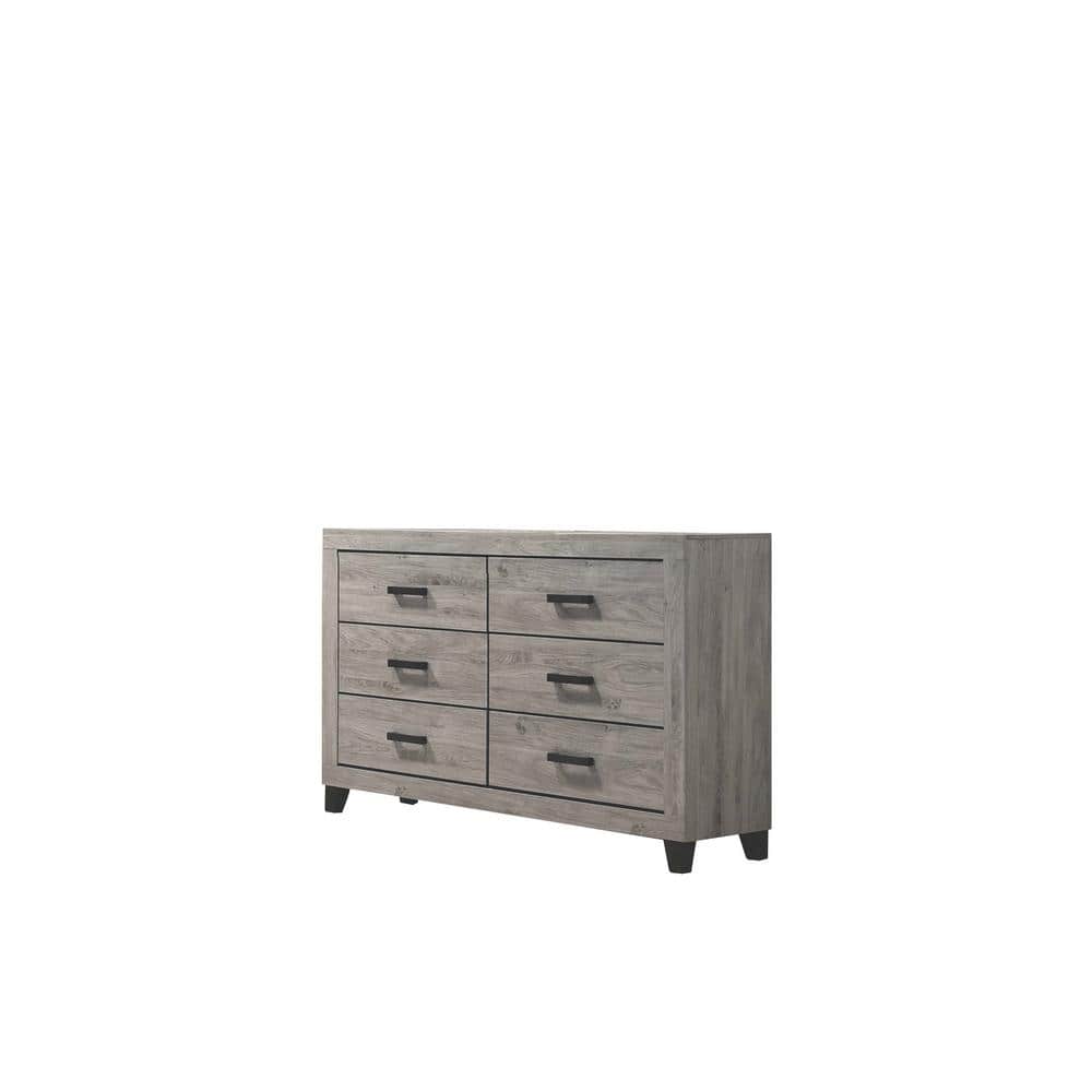 Light Gray Solid Wood Queen Panel Bedroom Set with Black Accents