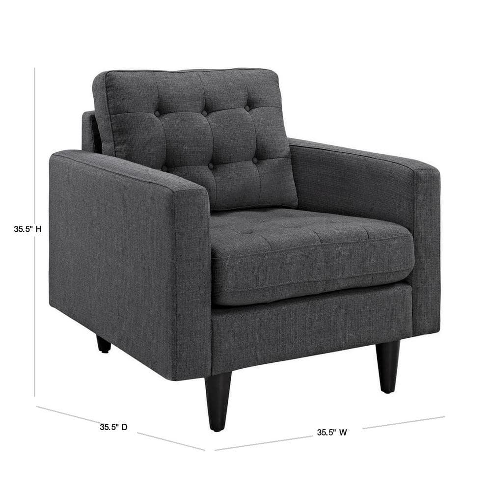 Gray Leather Deep Tufted Modern Armchair