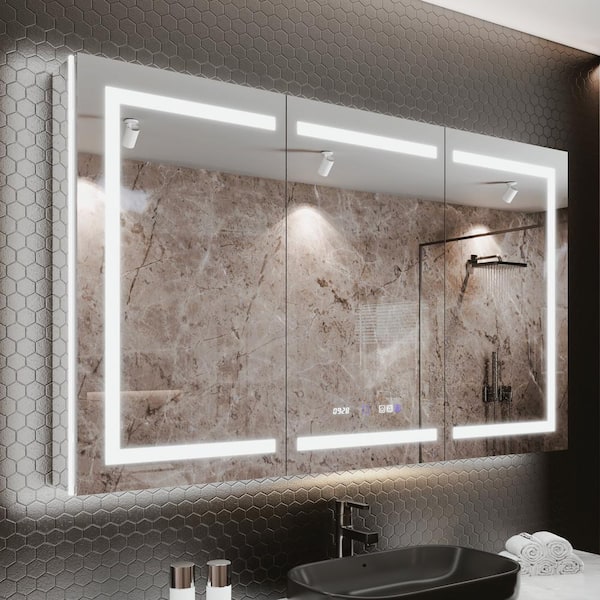 Xzkai 60 in. W x 36 in. H Rectangular LED Anti-Fog Medicine Cabinet with Mirror and USB Outlet, Nightlight