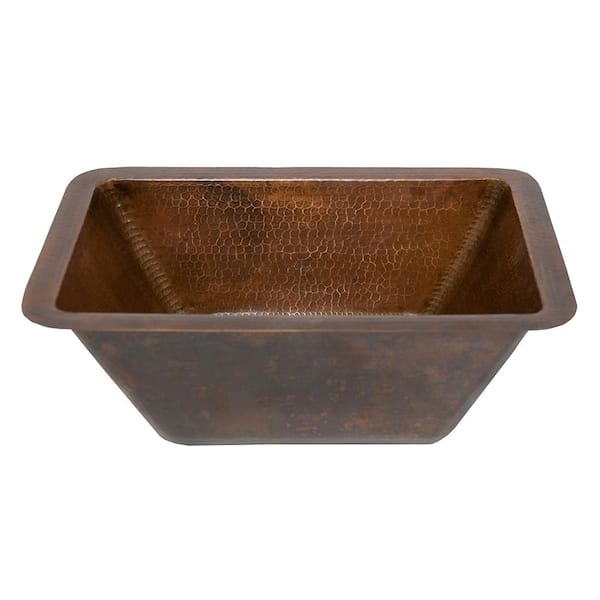 Premier Copper Products Under-Counter Rectangle Hammered Copper Bathroom Sink in Oil Rubbed Bronze