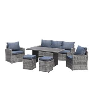 Outdoor Light Grey 6-Piece Wicker Outdoor Dining Set with Grey Cushion