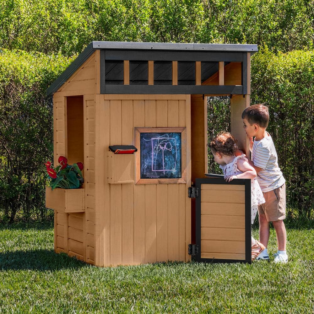 Caraway Cottage Cedar Wood Kids Outdoor Playhouse with Kitchen