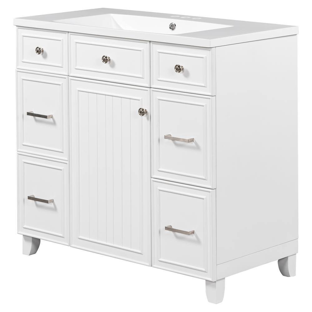 36 in. W x 18 in. D x 34.3 in. H Single Sink Freestanding Bath Vanity in White with White Resin Top price history on PriceWatchPro