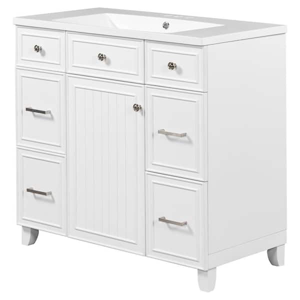 Qualler 36 in. W x 18 in. D x 34.3 in. H Single Sink Freestanding Bath Vanity in White with White Resin Top