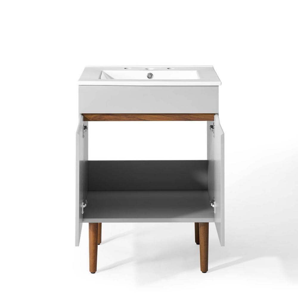 Gray and White Mahogany Freestanding Bathroom Vanity with Ceramic Sink