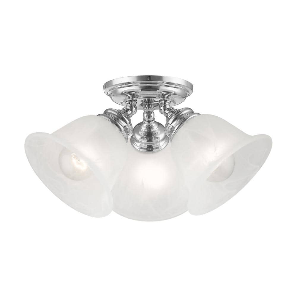 Woodside 14.5 in. 3-Light Polished Chrome Industrial Semi Flush Mount with Alabaster Glass and No Bulbs Included price history on PriceWatchPro