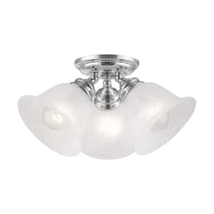 Woodside 14.5 in. 3-Light Polished Chrome Industrial Semi Flush Mount with Alabaster Glass and No Bulbs Included
