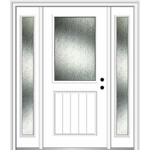 60 in. x 80 in. Left-Hand Inswing Rain Glass Primed Fiberglass Prehung Front Door on 4-9/16 in. Frame