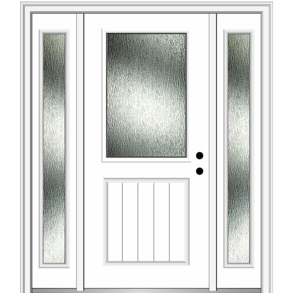 MMI DOOR 60 in. x 80 in. Left-Hand Inswing Rain Glass Primed Fiberglass Prehung Front Door on 4-9/16 in. Frame