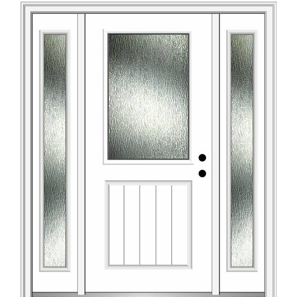 MMI Door 64 in. x 80 in. Left-Hand Inswing Rain Glass Primed Fiberglass Prehung Front Door on 4-9/16 in. Frame