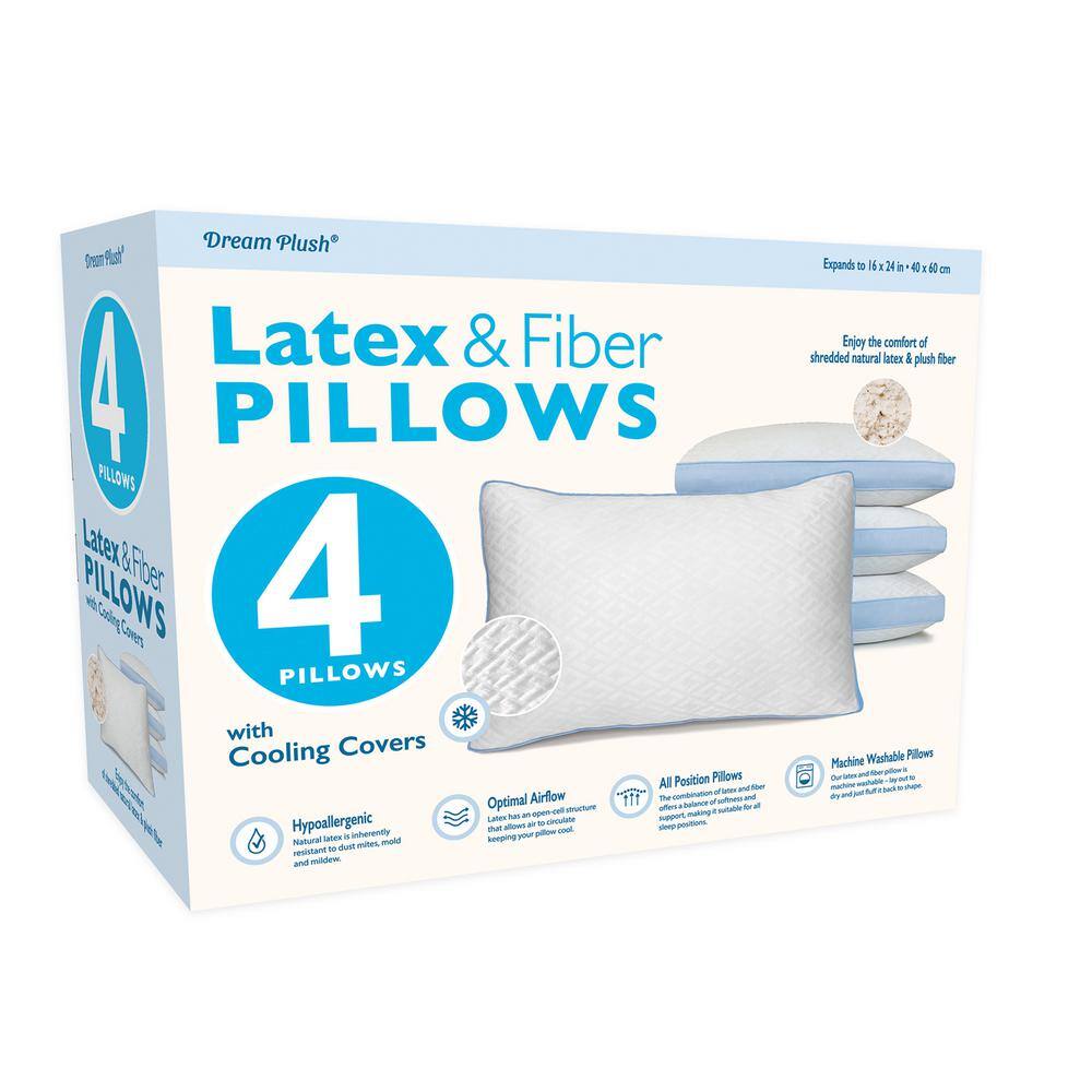 Imaginarium 4-Pack Latex and Fiber Cooling Pillows with Blue Gusset