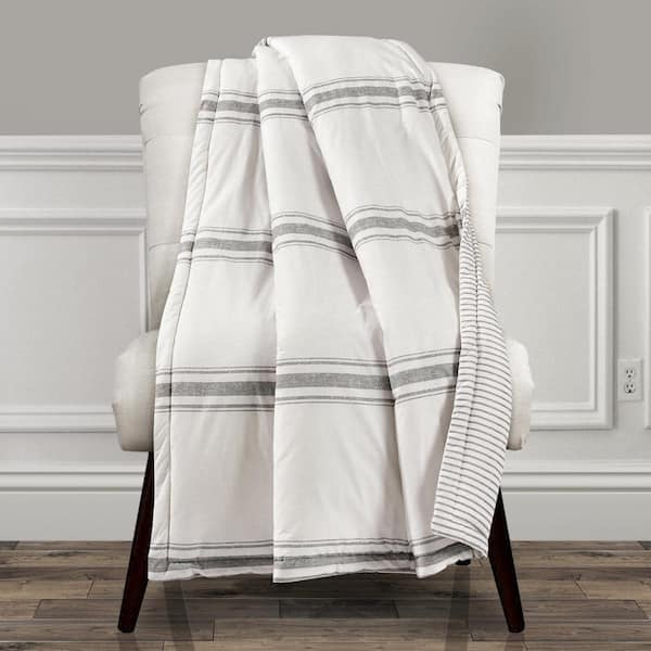 Farmhouse 50 in. x 60 in. Stripe Gray Cotton Woven Throw Blanket