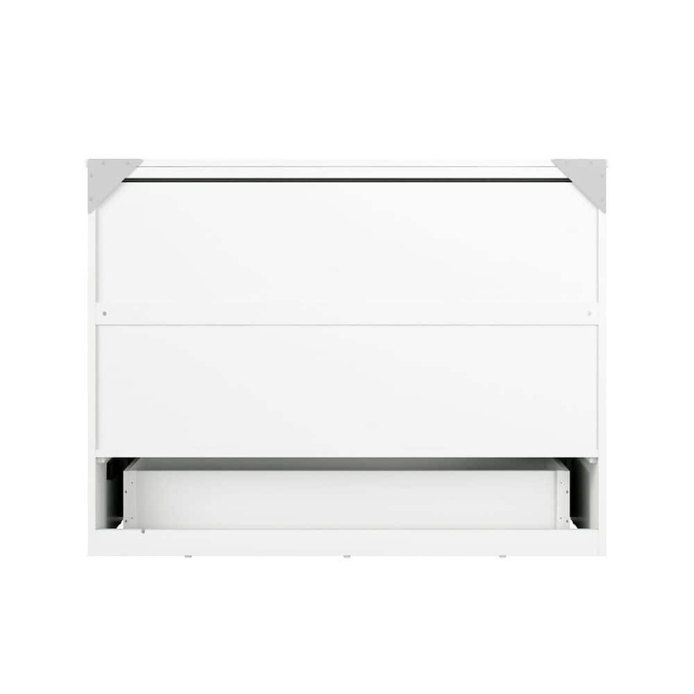 White Wood Frame Full Murphy Bed Chest with Storage Drawer