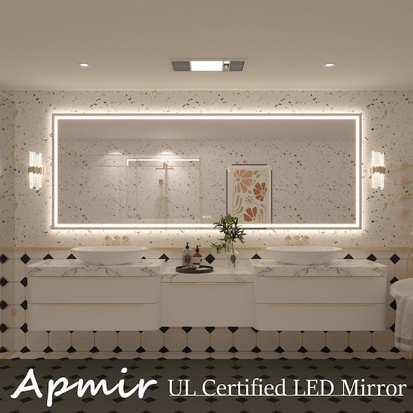 96in. W x 36in. H Rectangular Frameless UL Certified Front and Back LED Anti-Fog Tempered Wall Bathroom Vanity Mirror