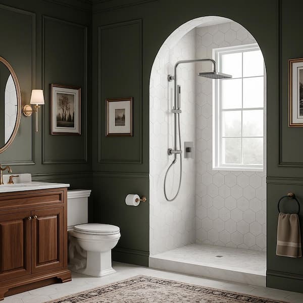 5-Spray Rectangle High Pressure Wall Mount Dual Fixed and Handheld Shower Head 2.5 GPM in Brushed Nickel Valve Included